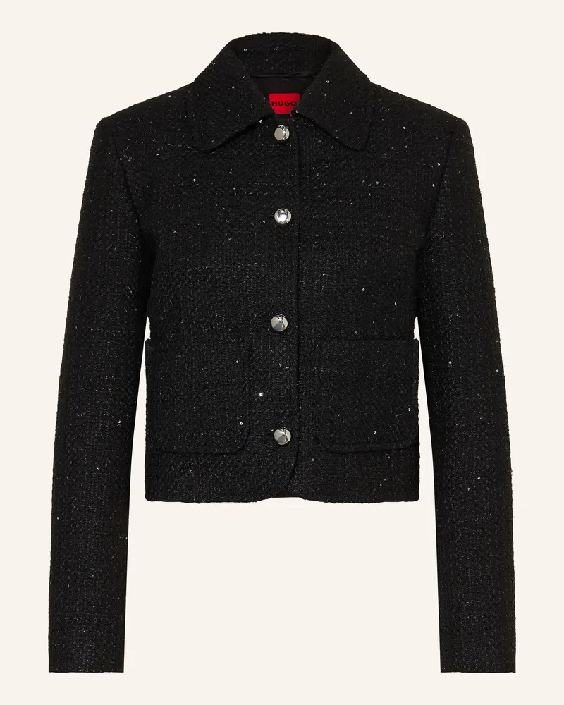 HUGO BOSS Kastenjacke Agesina Aus Tweed Mit Glitzergarn schwarz Schwarz