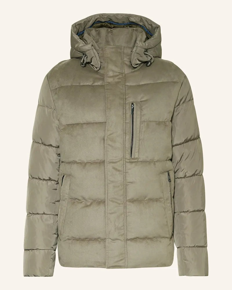 Strokesman's Steppjacke im Materialmix mit abnehmbarer Kapuze Taupe