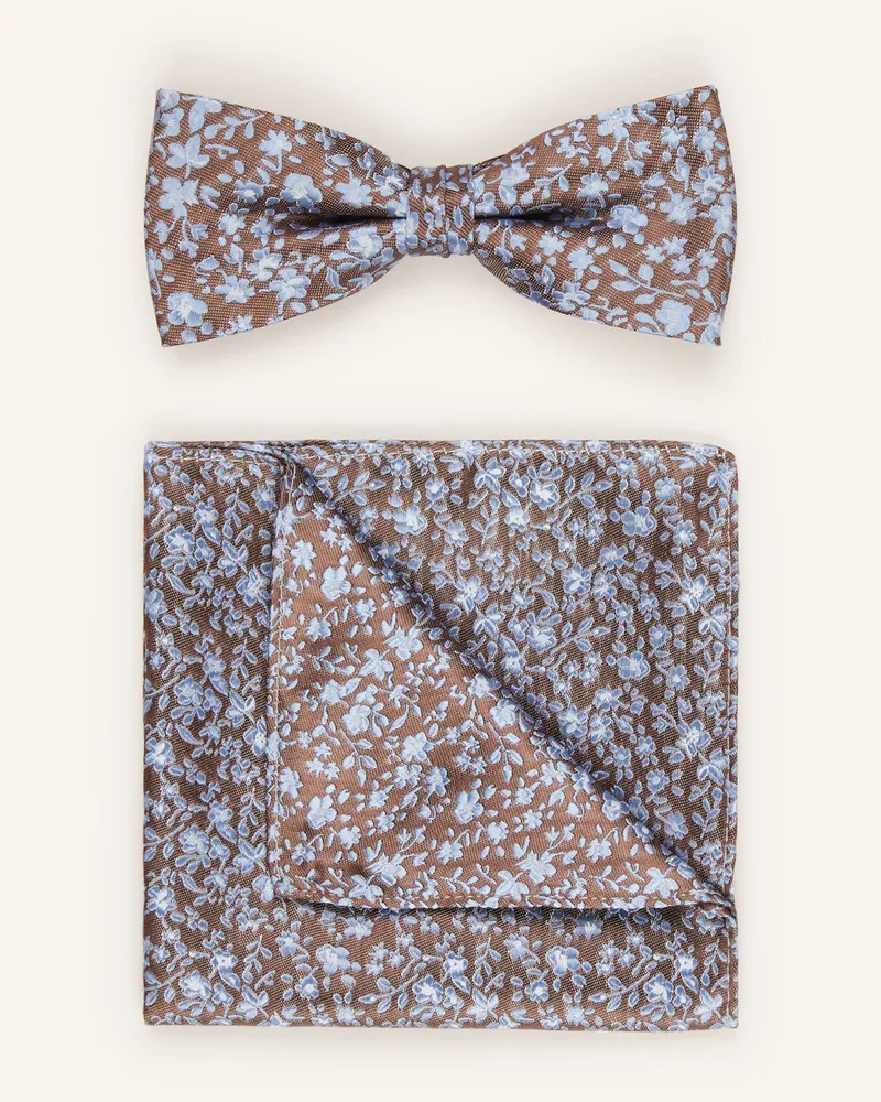 Monti Set: Fliege und Einstecktuch Braun