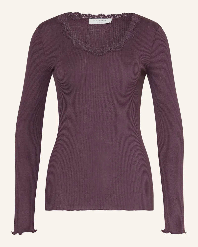 Rosemunde Longsleeve BABETTE aus Seide mit Spitzenbesatz Dunkellila
