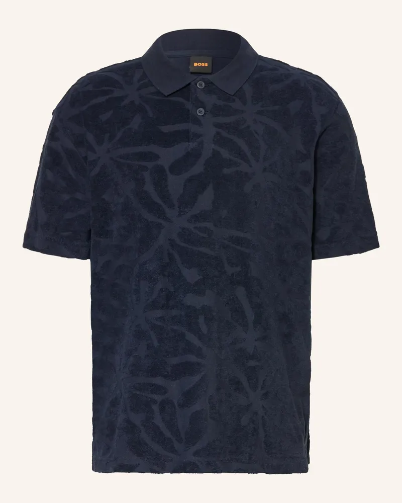 HUGO BOSS Frottee-Poloshirt Flower blau Dunkelblau