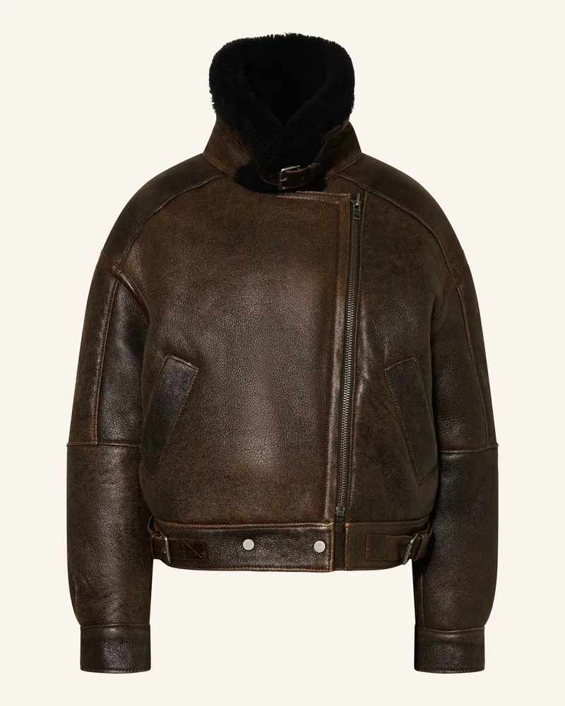 Mrs & HUGS Lederjacke Dunkelbraun