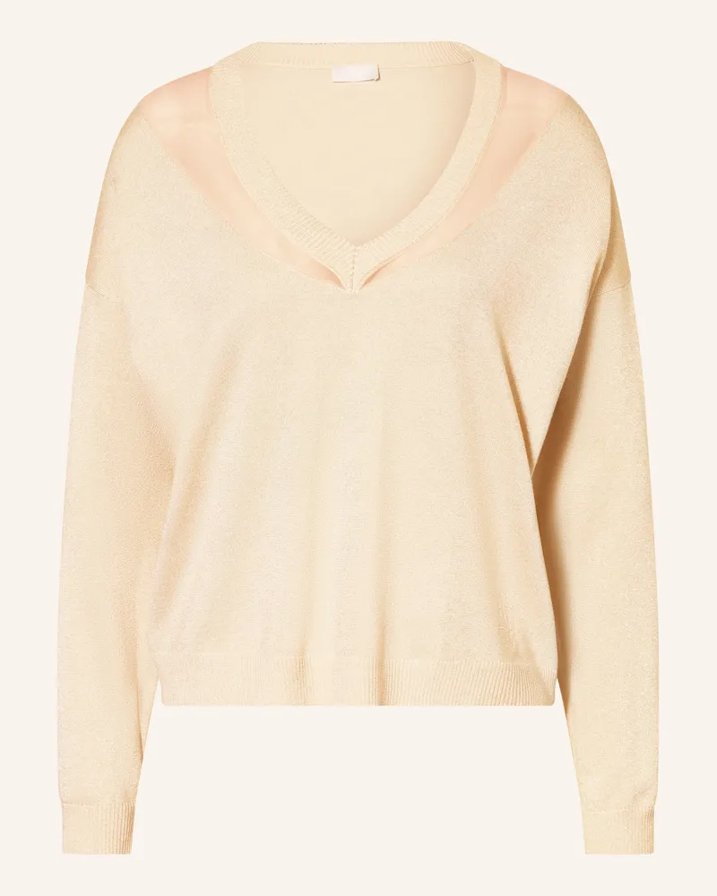 Liu Jo Pullover mit Glitzergarn und Schmucksteinen Beige