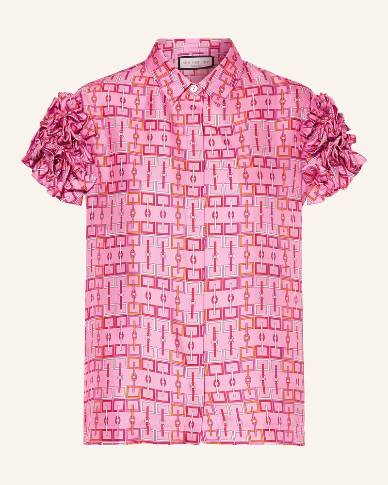 SEM PER LEI Blusenshirt aus Seide mit Rüschen Pink