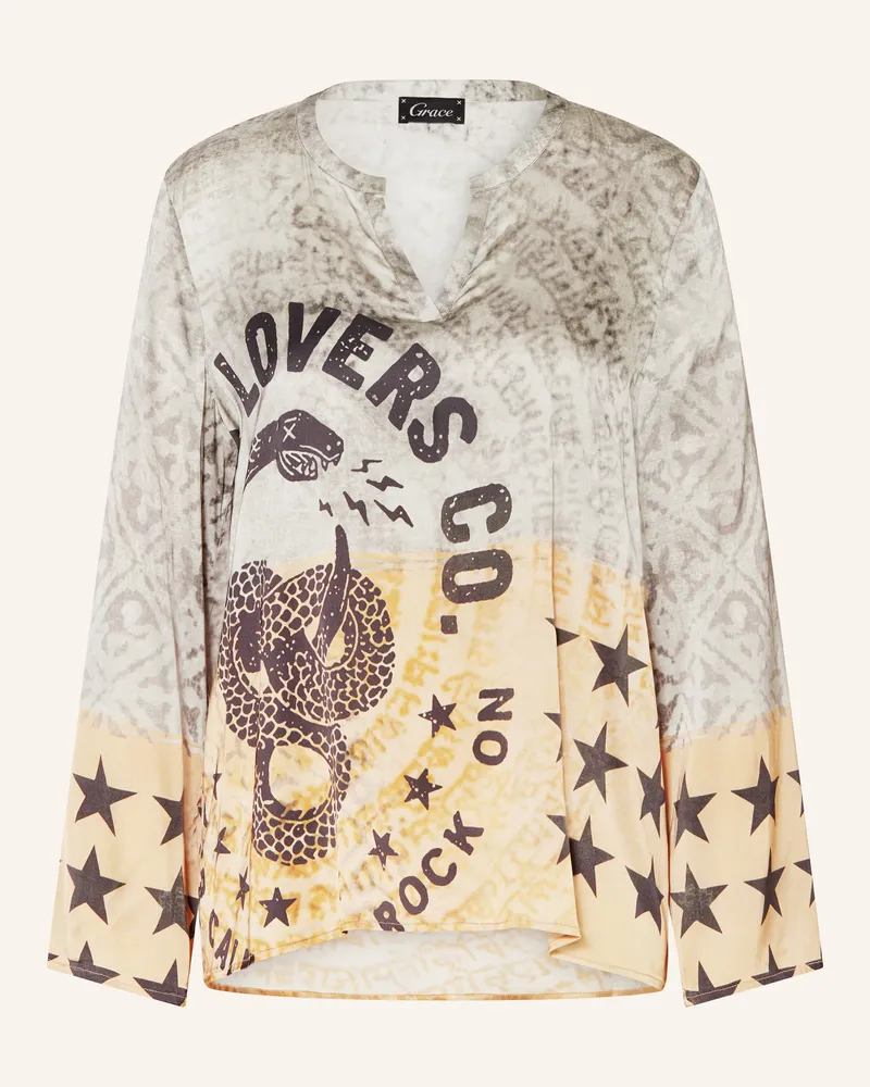 Grace Blusenshirt Aus Satin grau Camel