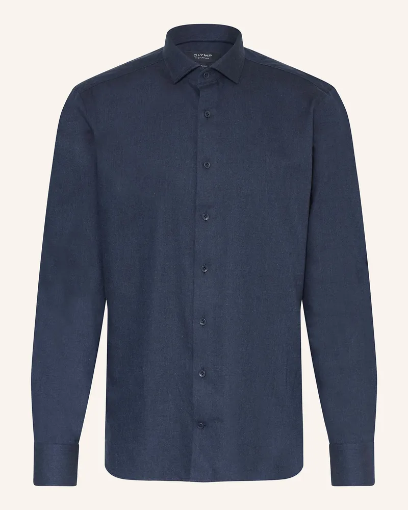 Olymp Flanellhemd Casual Fit blau Dunkelblau