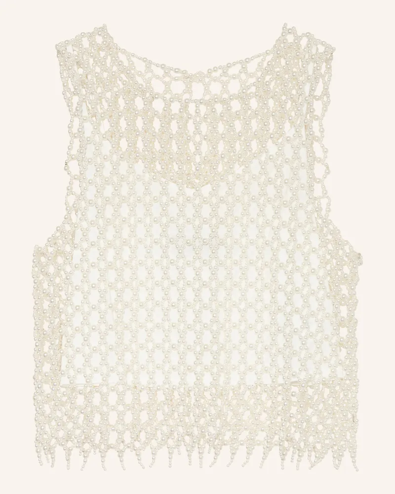 Maje Cropped-Top mit Schmuckperlen Ecru