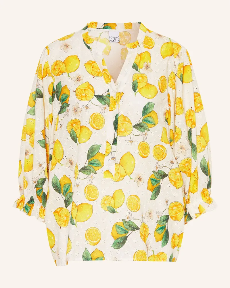 tonno e panna Blusenshirt Aus Lochspitze gelb Weiss
