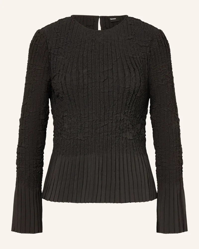 HUGO BOSS Blusenshirt Boppar Mit Plissees schwarz Schwarz