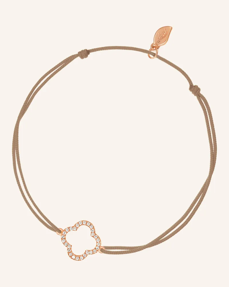 Leaf Freundschaftsarmband CLOVER aus 18 Karat Roségold mit Diamanten Beige