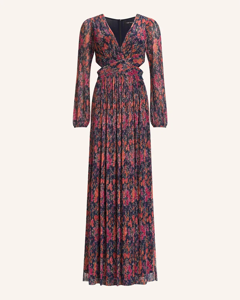 Swing Abendkleid mit Glitzergarn und Cut-outs Dunkelblau