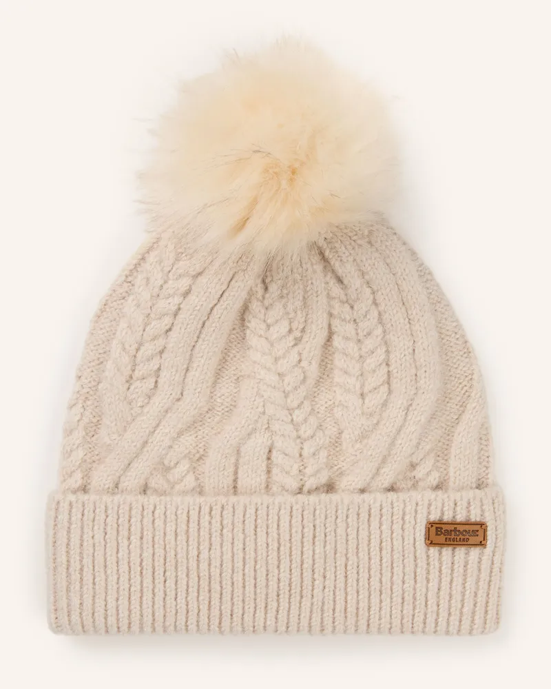 Barbour Mütze Elsdon Mit Kunstfell beige Creme