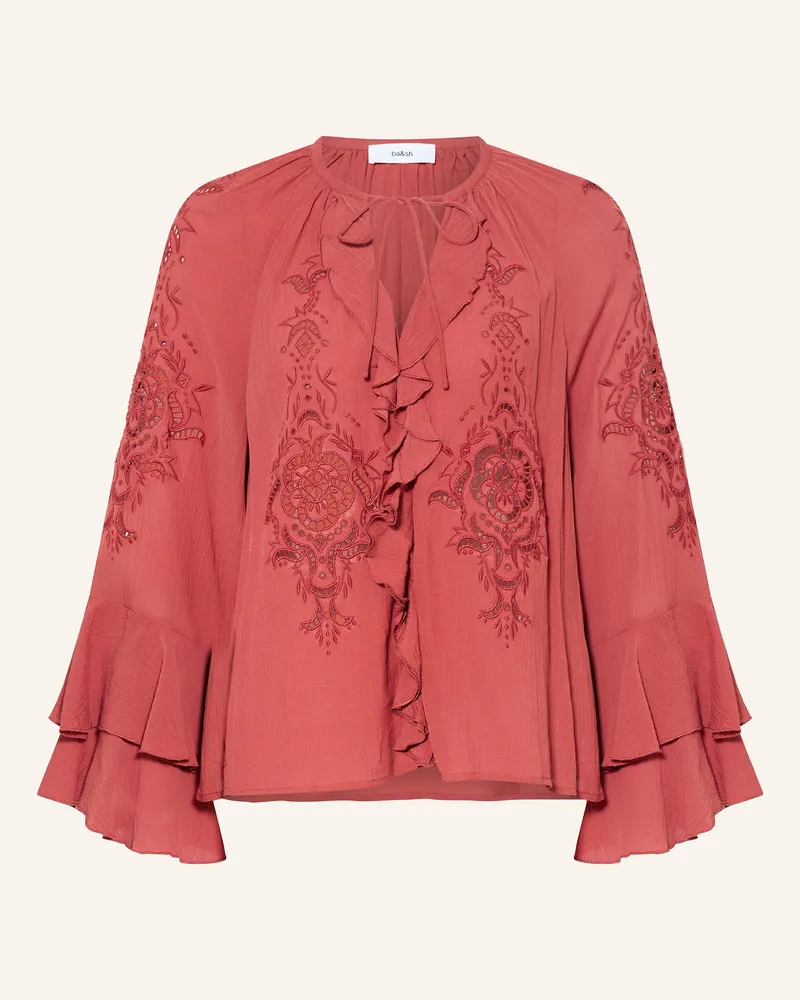ba&sh Bluse OMAR aus Lochspitze mit Volants Dunkelorange