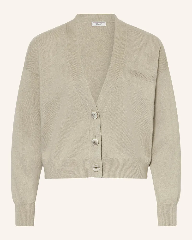 Peserico Strickjacke mit Seide und Schmucksteinen Hellgrau