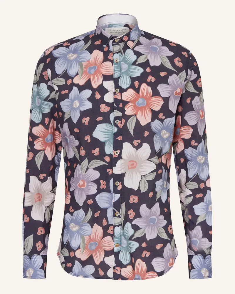 colours & sons Resorthemd Regular Fit Dunkelblau