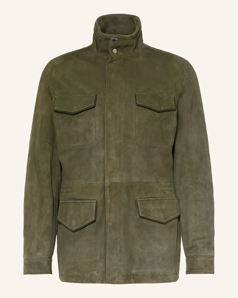 Jacob Cohën Fieldjacket Aus Leder gruen Oliv