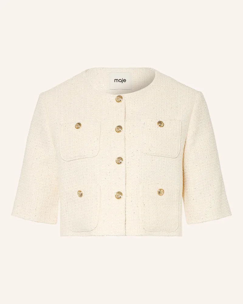 Maje Tweed-Jacke Mit Pailletten weiss Ecru