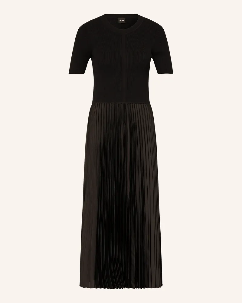 HUGO BOSS Kleid FADRIDI im Materialmix mit Plissees Schwarz
