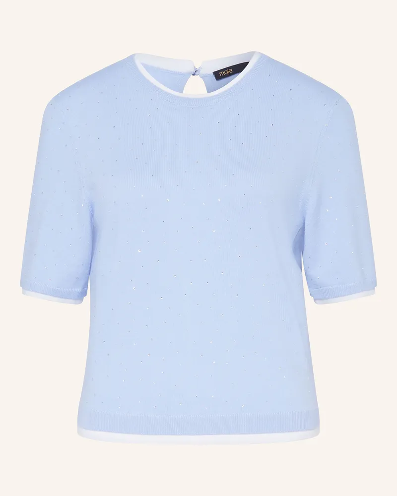 Maje Strickshirt mit Schmucksteinen Hellblau