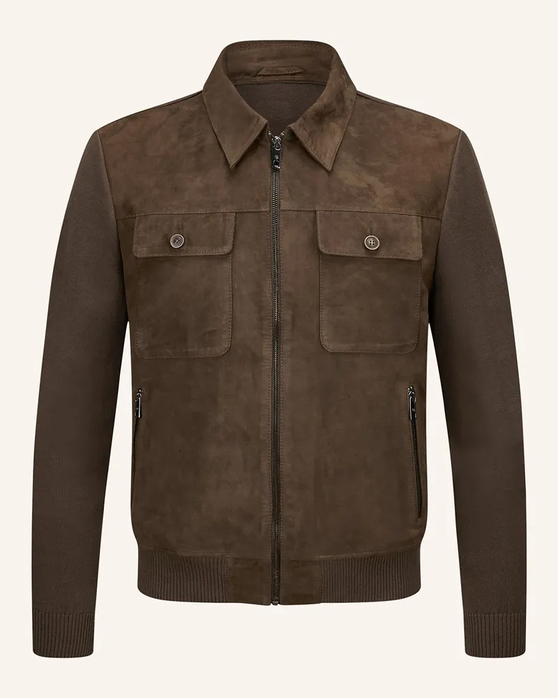 Milestone Lederjacke MSRYAN im Materialmix Dunkelbraun