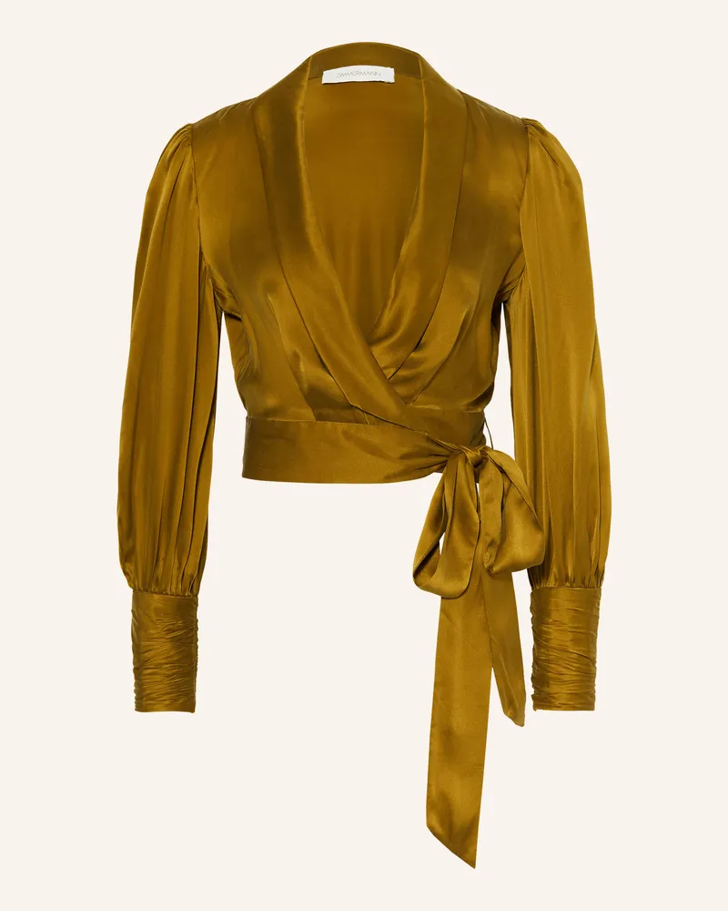 Zimmermann Cropped-Wickelbluse Aus Seide gruen Oliv