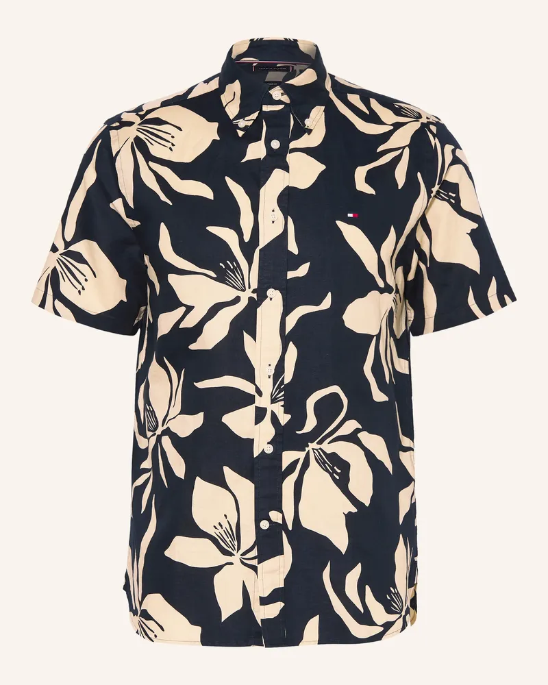 Tommy Hilfiger Kurzarm-Hemd Regular Fit mit Leinen Dunkelblau