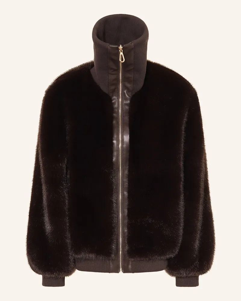 Sandro Kunstpelz-Jacke Dunkelbraun