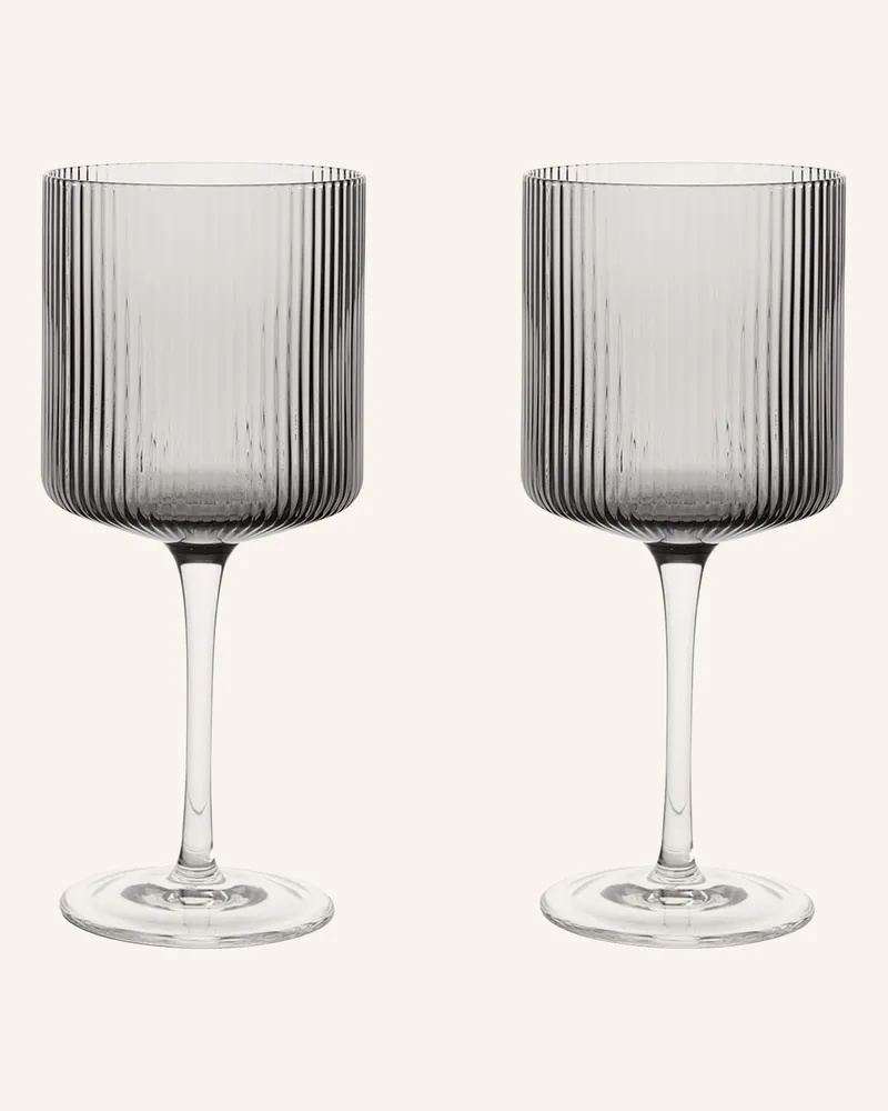 ferm LIVING 2er-Set Weingläser RIPPLE Dunkelgrau