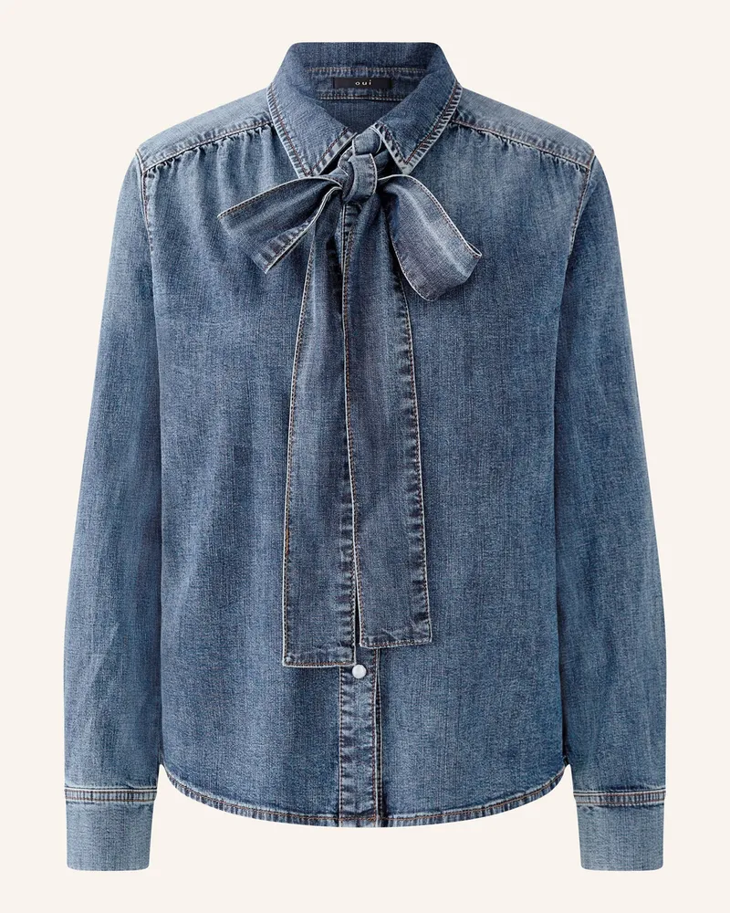 Oui  Jeansbluse Mit Abnehmbarer Schluppe blau Blau