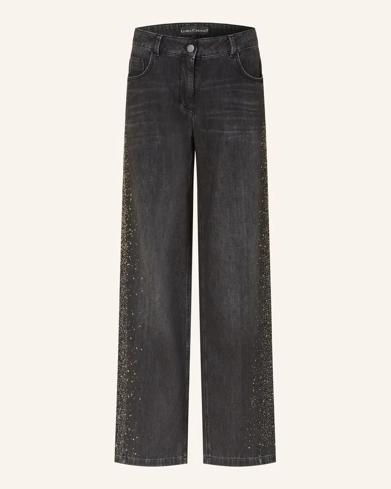 Luisa Cerano Wide Leg Jeans Mit Schmucksteinen schwarz 1