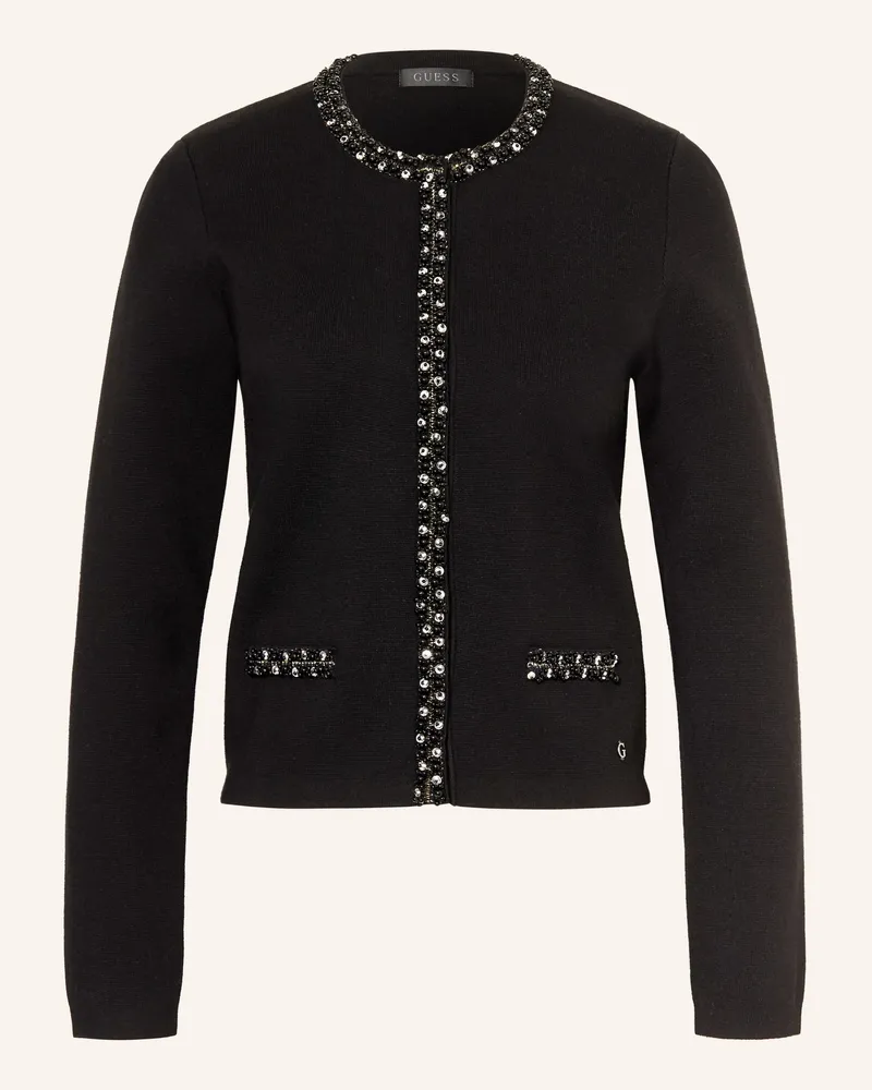 Guess Strickjacke mit Schmucksteinen und Schmuckperlen Schwarz