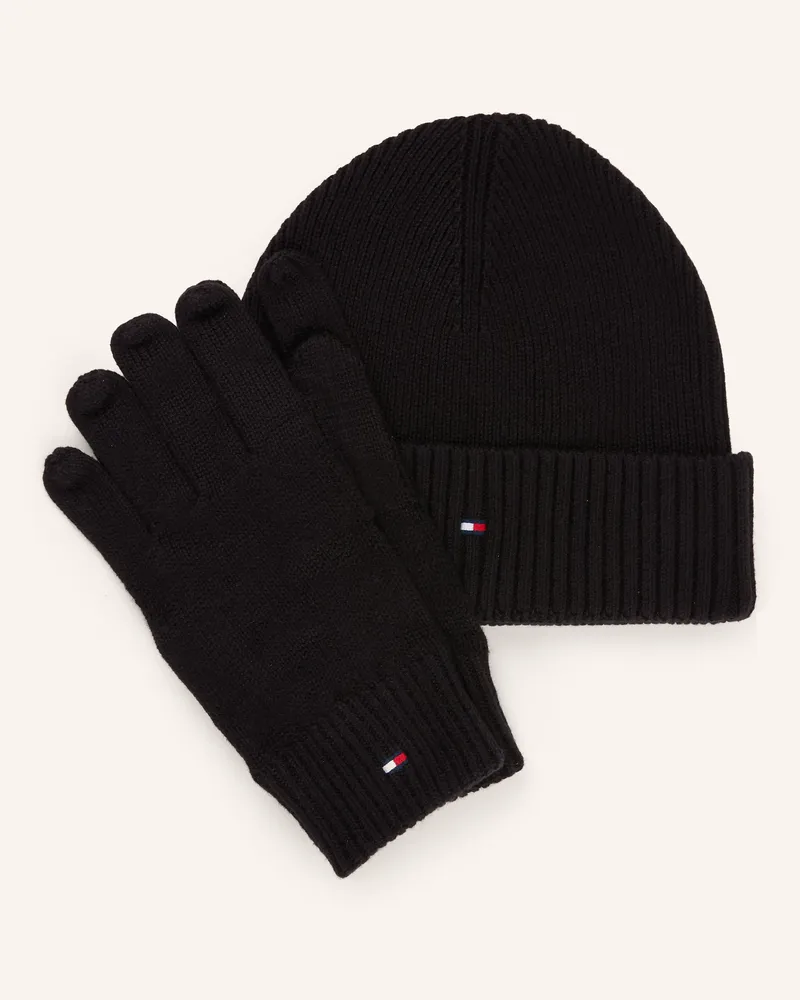 Tommy Hilfiger Set: Handschuhe Und Mütze schwarz Schwarz