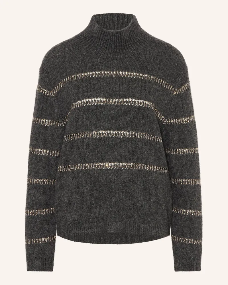 Luisa Cerano Pullover mit Pailletten Dunkelgrau