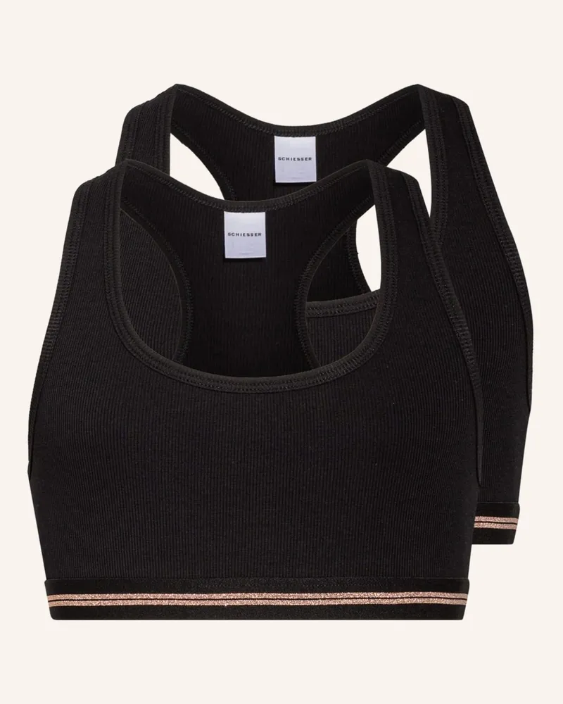 Schiesser 2er-Pack Bustiers LONG LIFE RIB mit Glitzergarn Schwarz