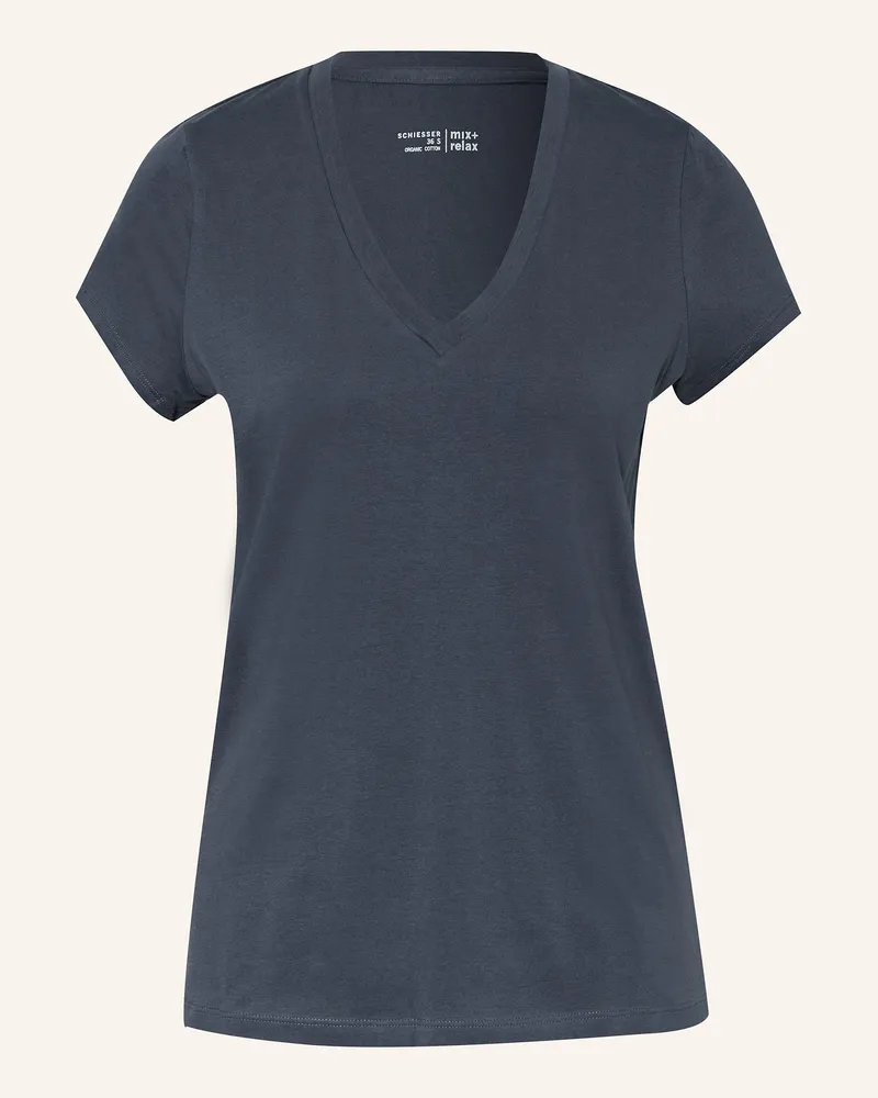 Schiesser Schlafshirt Mix+Relax beige Dunkelblau