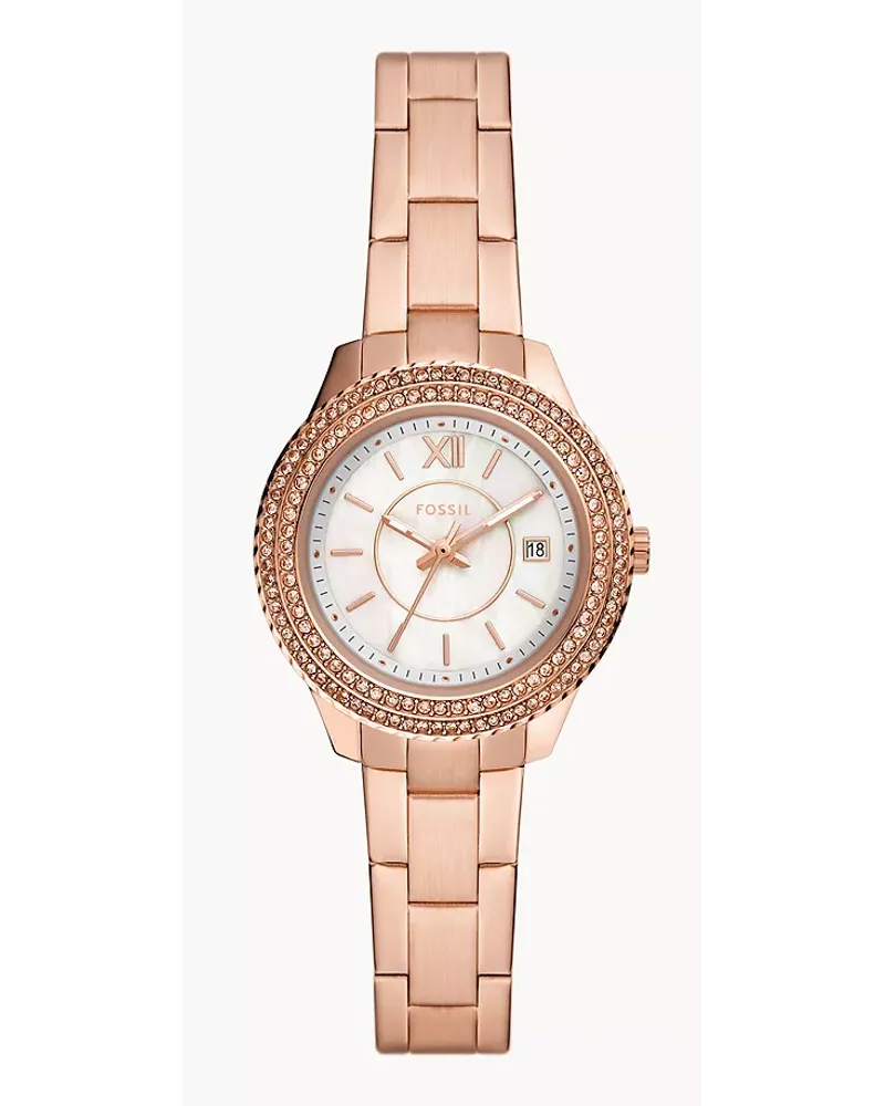 Fossil Uhr Stella 3-Zeiger-Werk Datum Edelstahl farben Roségold