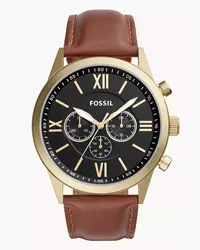 Fossil Herrenuhr Flynn Chronograph Leder Braun