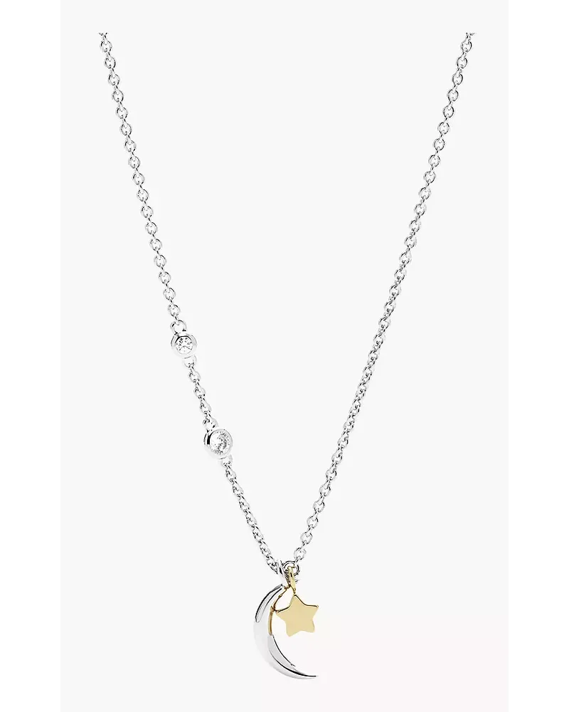 Fossil Kette Sterling Star and Crescent Moon Sterlingsilber - Bicolor/goldfarben/silberfarben Zweifarbig