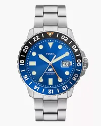 Fossil Uhr Blue GMT Edelstahl Silber