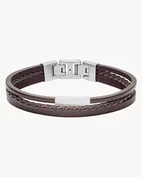 Fossil Armband - Multi-Strand Steel and Black Leather Bracelet Braun