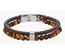 Fossil Armband Tiger's Eye and Brown Leather Bracelet Braun