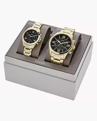 Fossil Geschenkset Uhren His and Hers Chronograph Edelstahl farben Gold