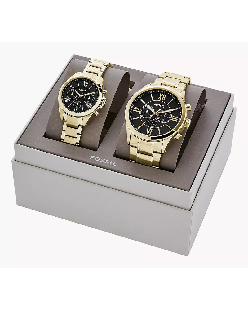 Fossil Geschenkset Uhren His and Hers Chronograph Edelstahl farben Gold