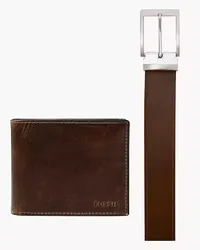 Fossil Geschenkset Bifold Derrick Flip ID Gürtel Dunkelbraun