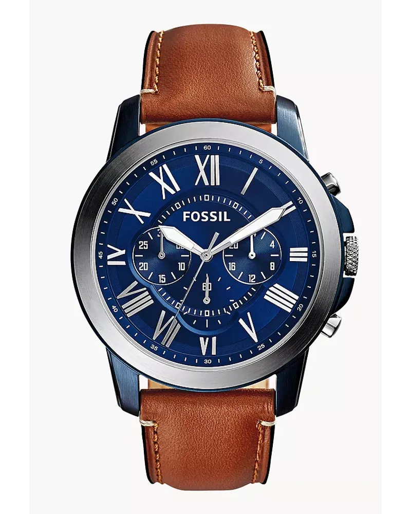 Fossil Herrenuhr Grant Chronograph Leder Hell Braun