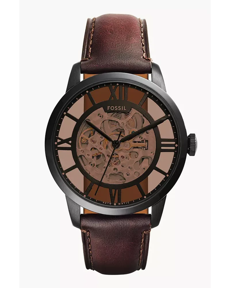 Fossil Herrenuhr Townsman Automatik Leder Dunkel Braun