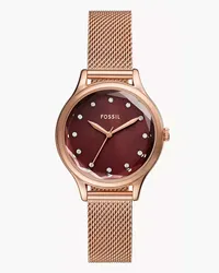 Fossil Uhr Laney 3-Zeiger-Werk Milanaiseband Edelstahl farben Roségold