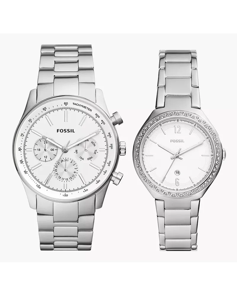 Fossil Box-Set His and Hers Uhr Multifunktionswerk Edelstahl Silber