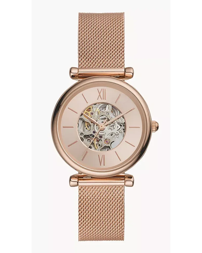 Fossil Damenuhr Carlie - Automatik - Milanaise Roségold