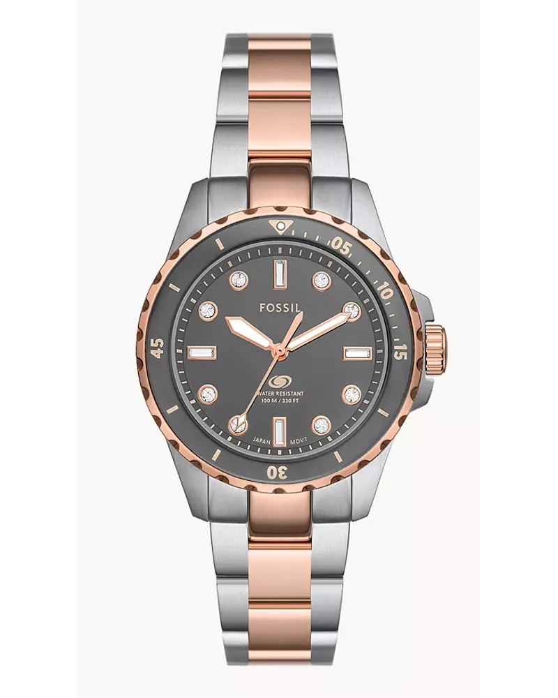 Fossil Uhr Blue Dive 3 Zeiger Werk Edelstahl Zweifarbig RoséGold